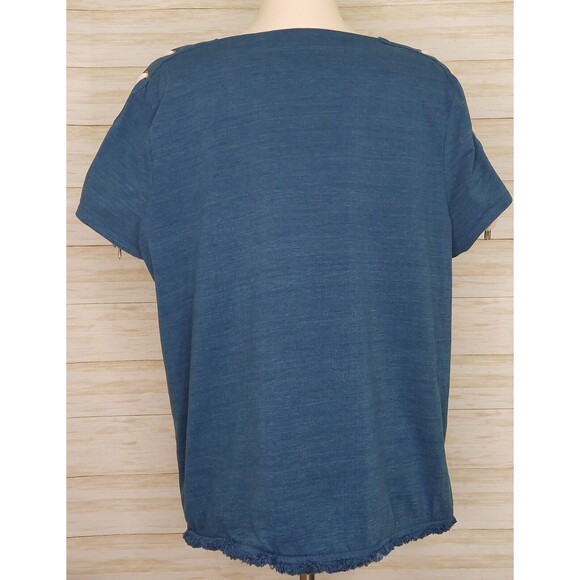 Chicos Women's Top Size 3 (XL/16) Blue~Rope Tie~ Nautical~Fringe~Boho Beachy - Picture 3 of 13